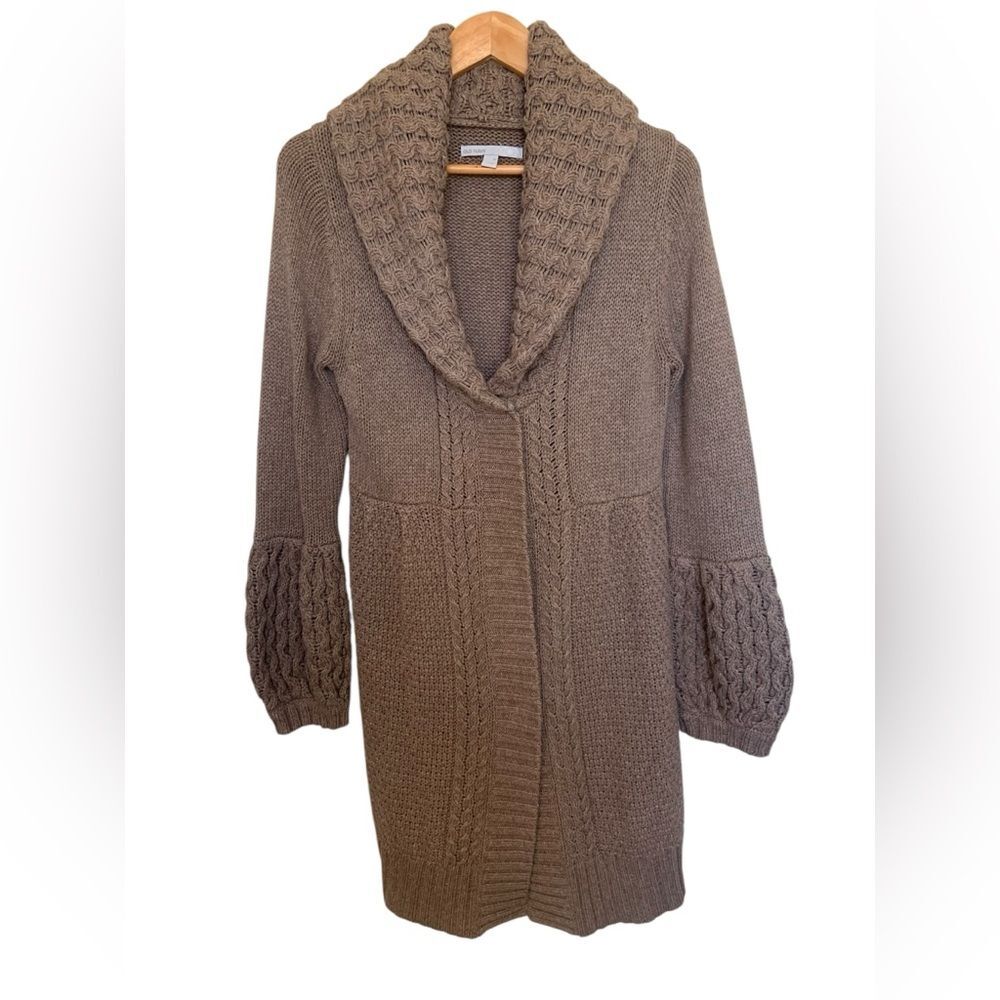 Y2K Wool Blend Old Navy M Peasant Cable Knit Snap Button Long Cardigan Jacket